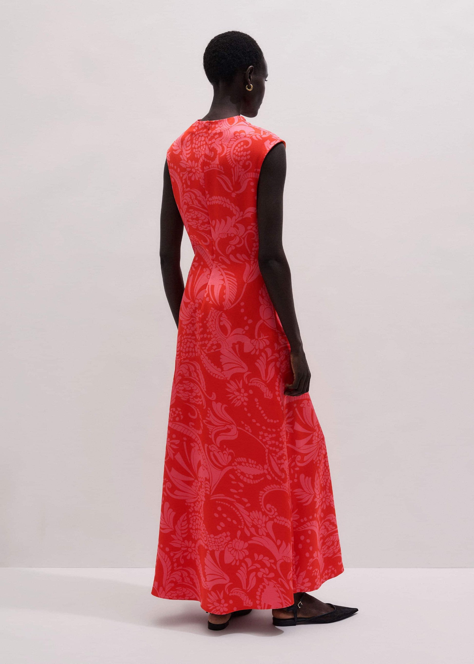 Orange Stylised Silhouette Print Bias Cut Full Length Dress