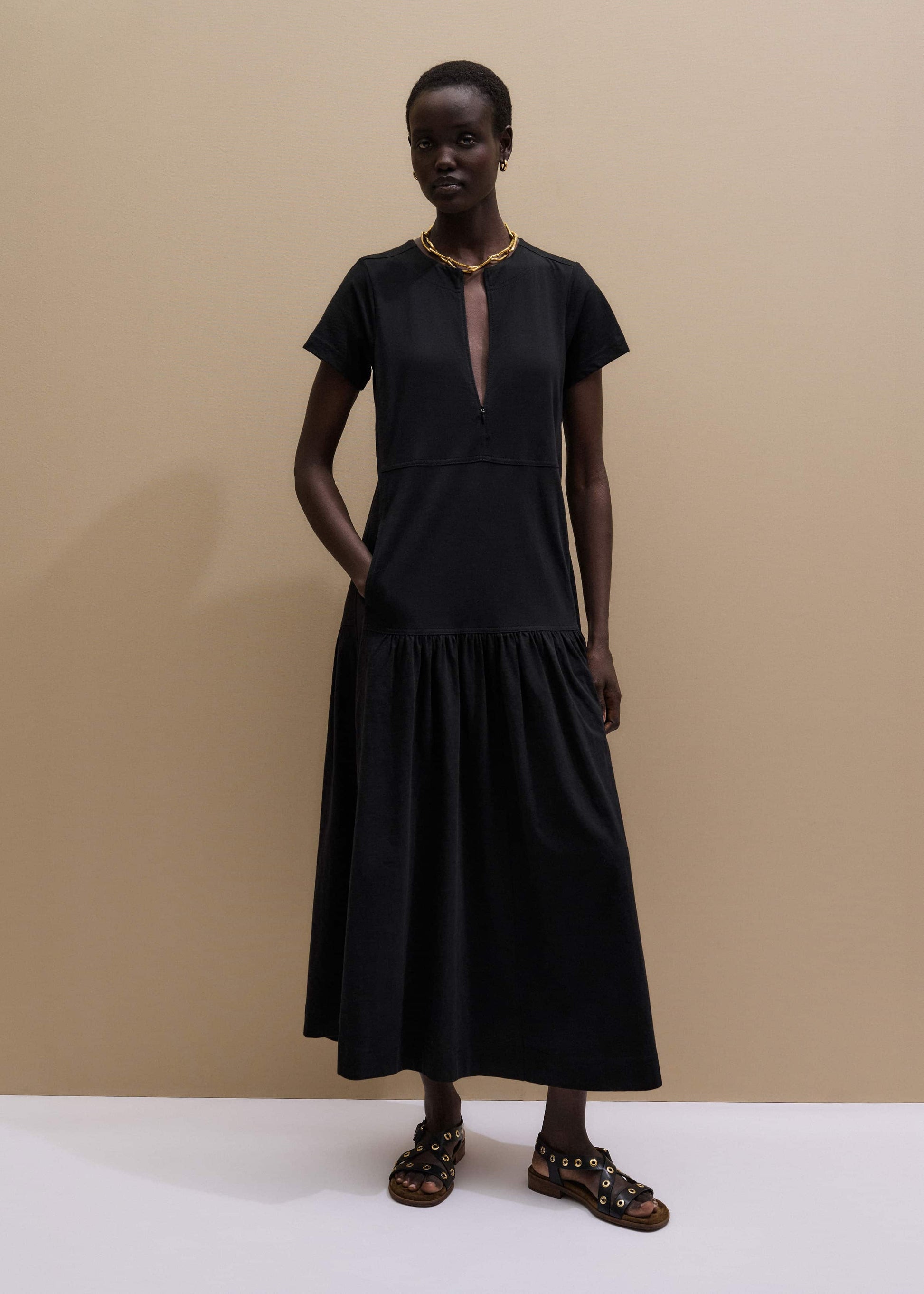 Black A-Line Tiered Maxi Dress