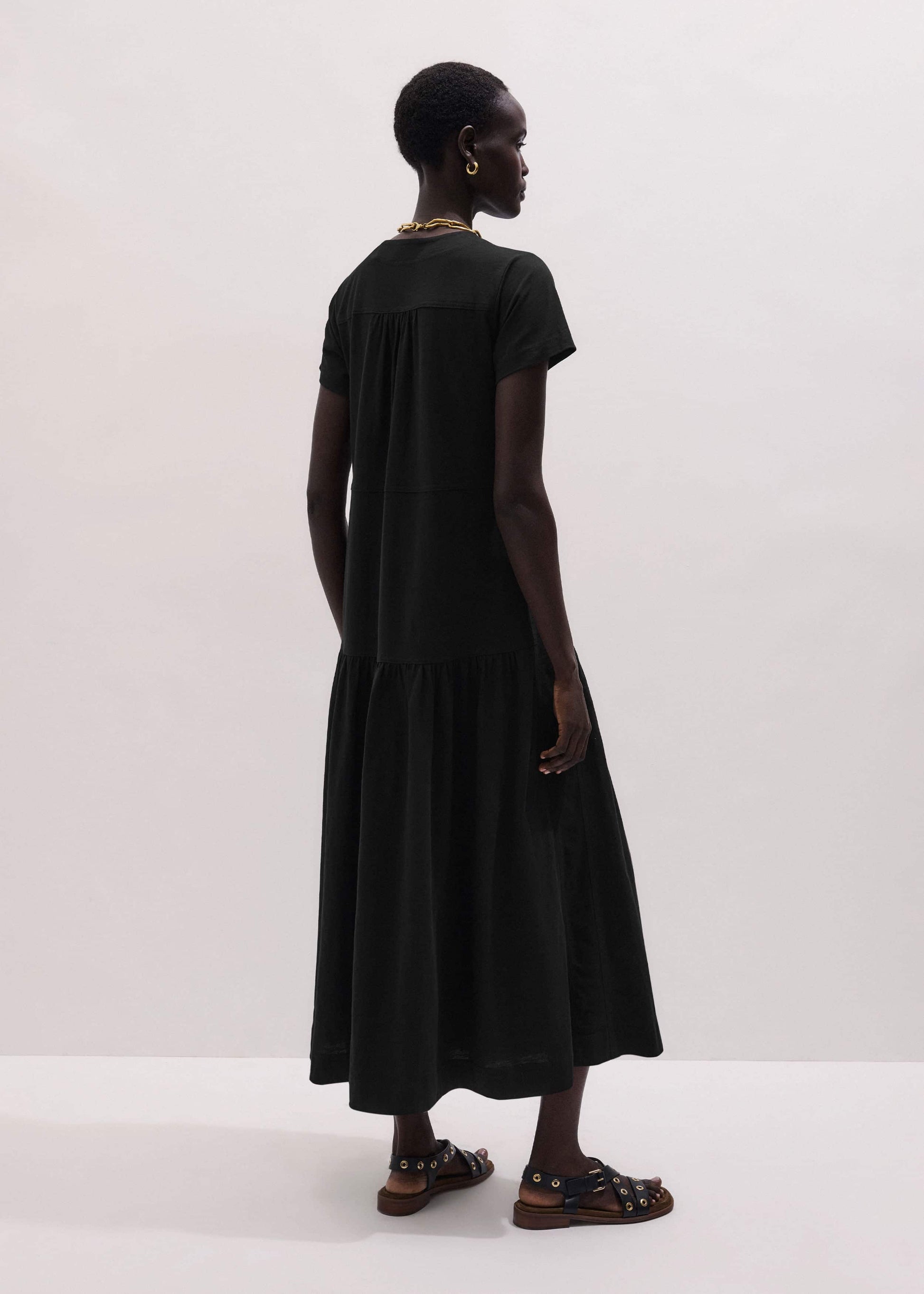Black A-Line Tiered Maxi Dress