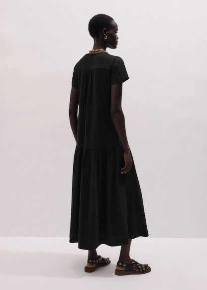 Black A-Line Tiered Maxi Dress