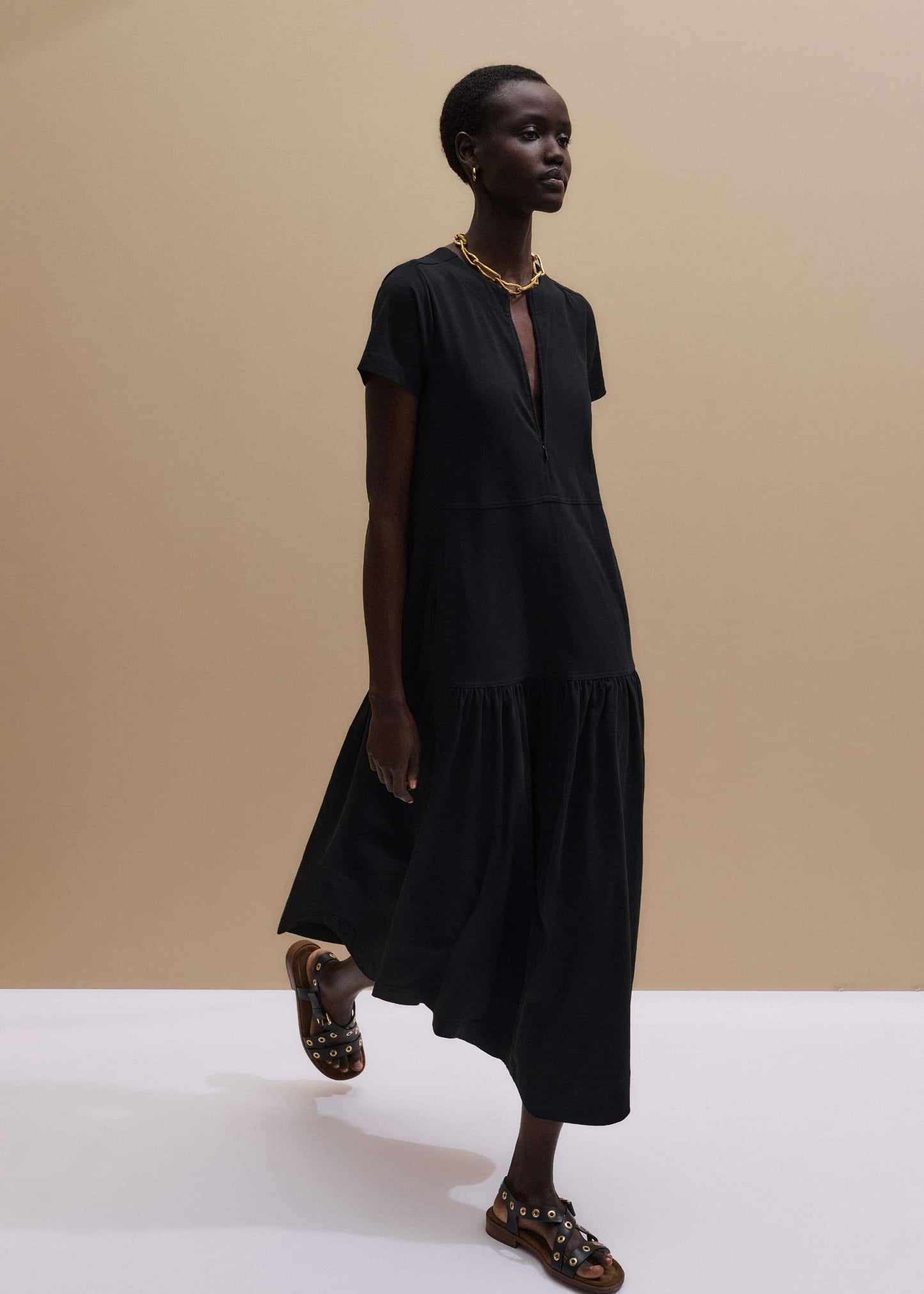 Black A-Line Tiered Maxi Dress