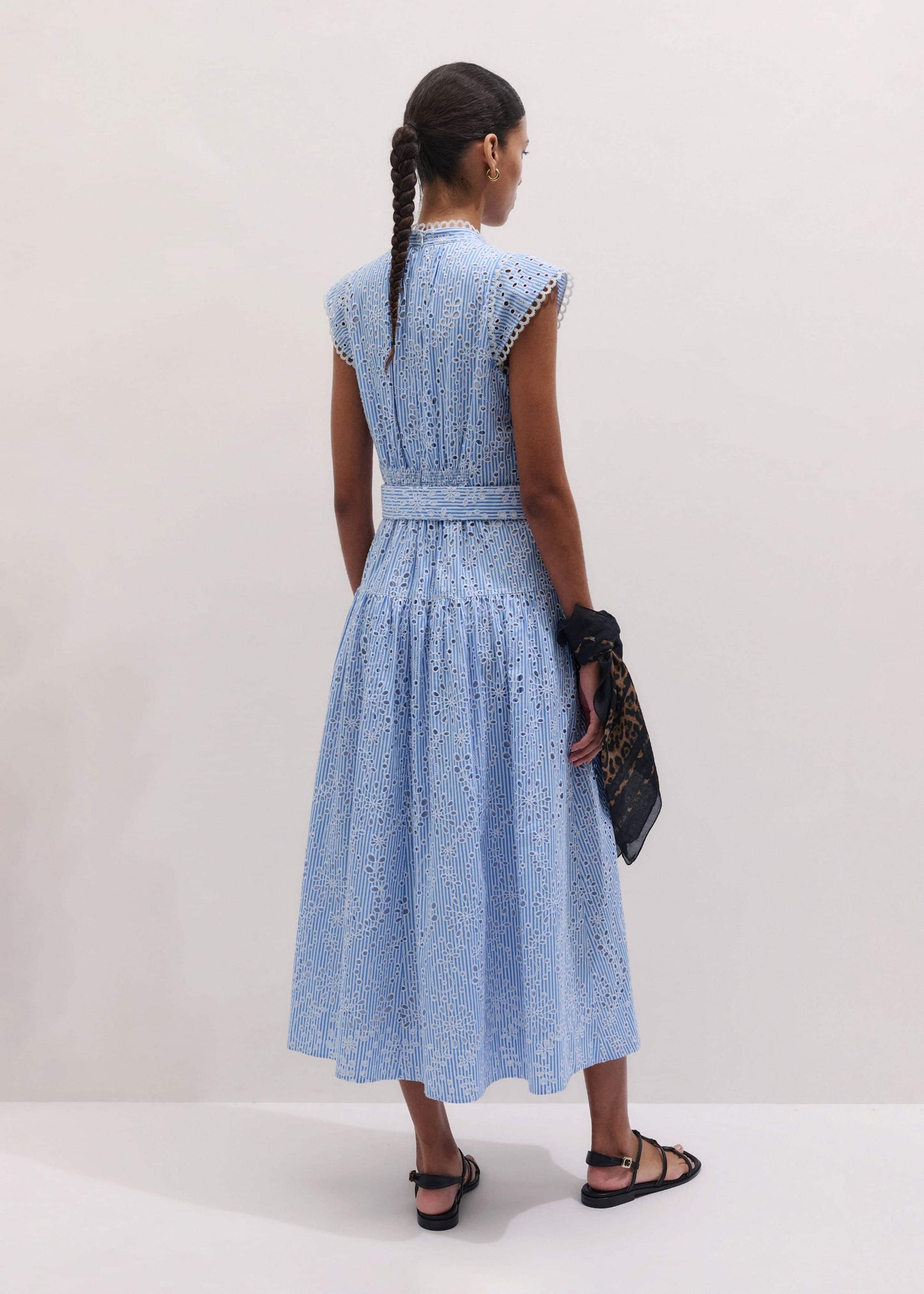 Blue Broderie Anglaise Fit + Flare Maxi Dress