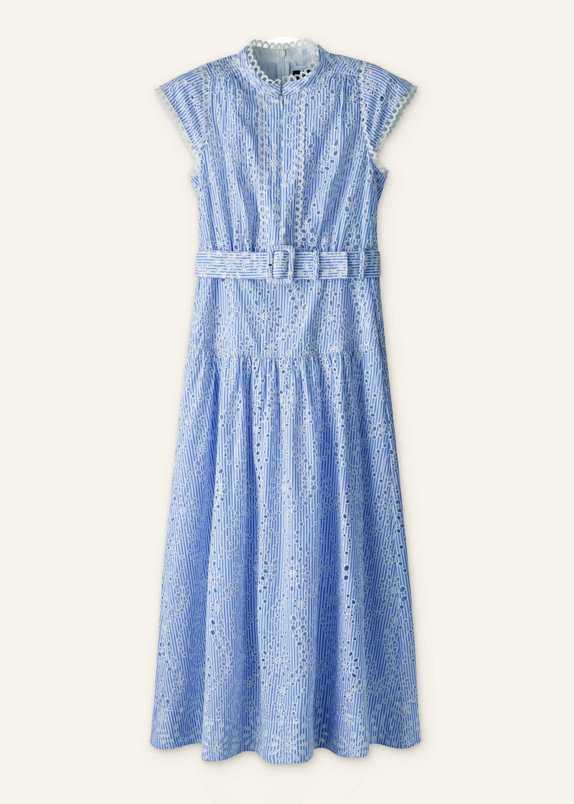 Blue Broderie Anglaise Fit + Flare Maxi Dress