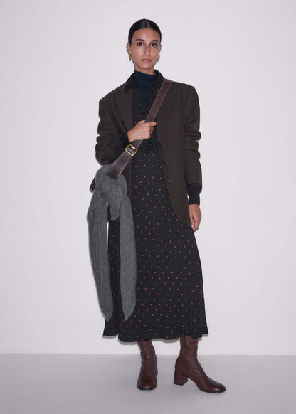 Black Winter Polka Dot Lace Trim Maxi Dress