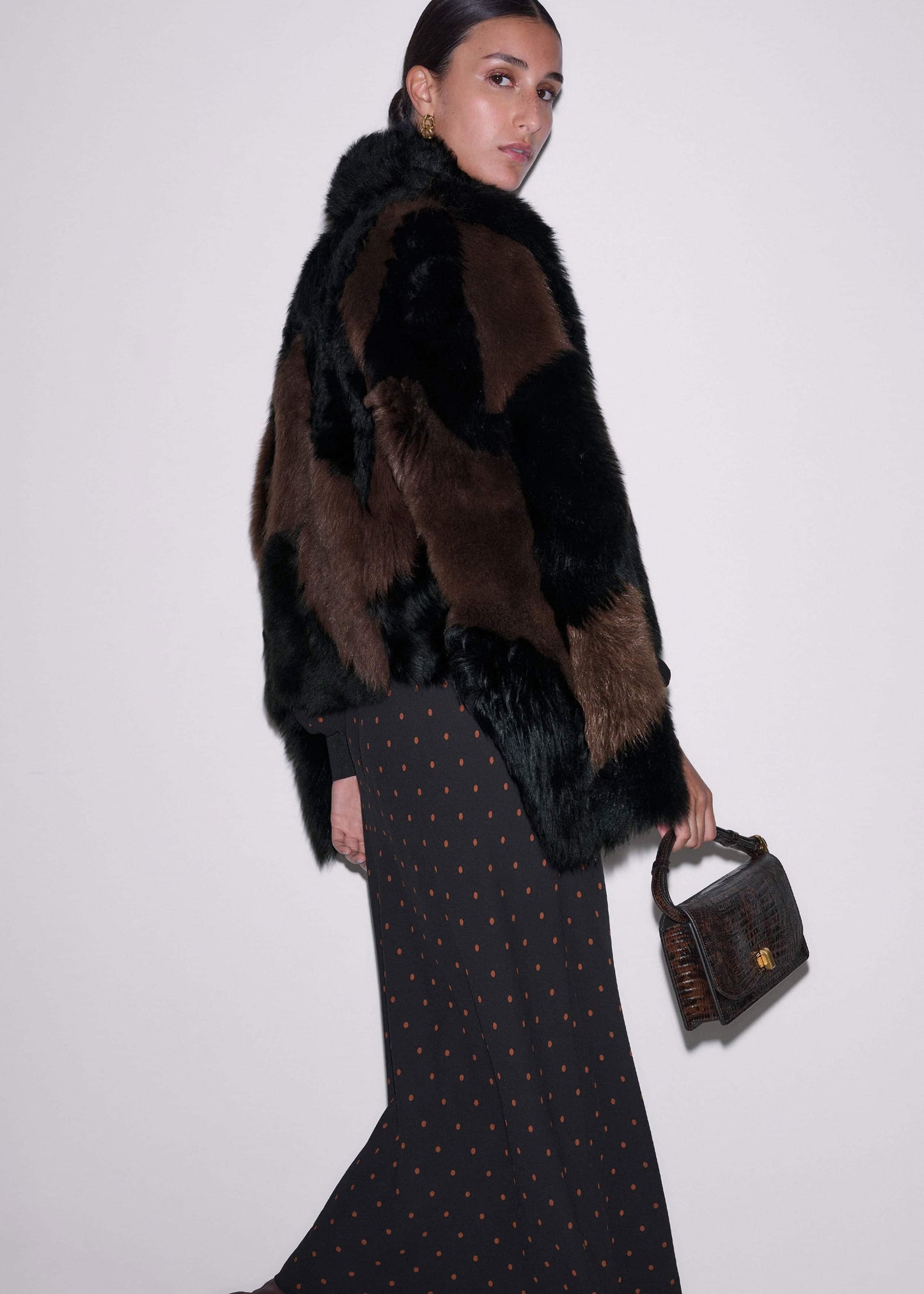 Black Winter Polka Dot Lace Trim Maxi Dress