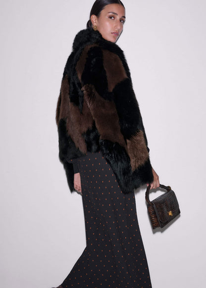 Black Winter Polka Dot Lace Trim Maxi Dress