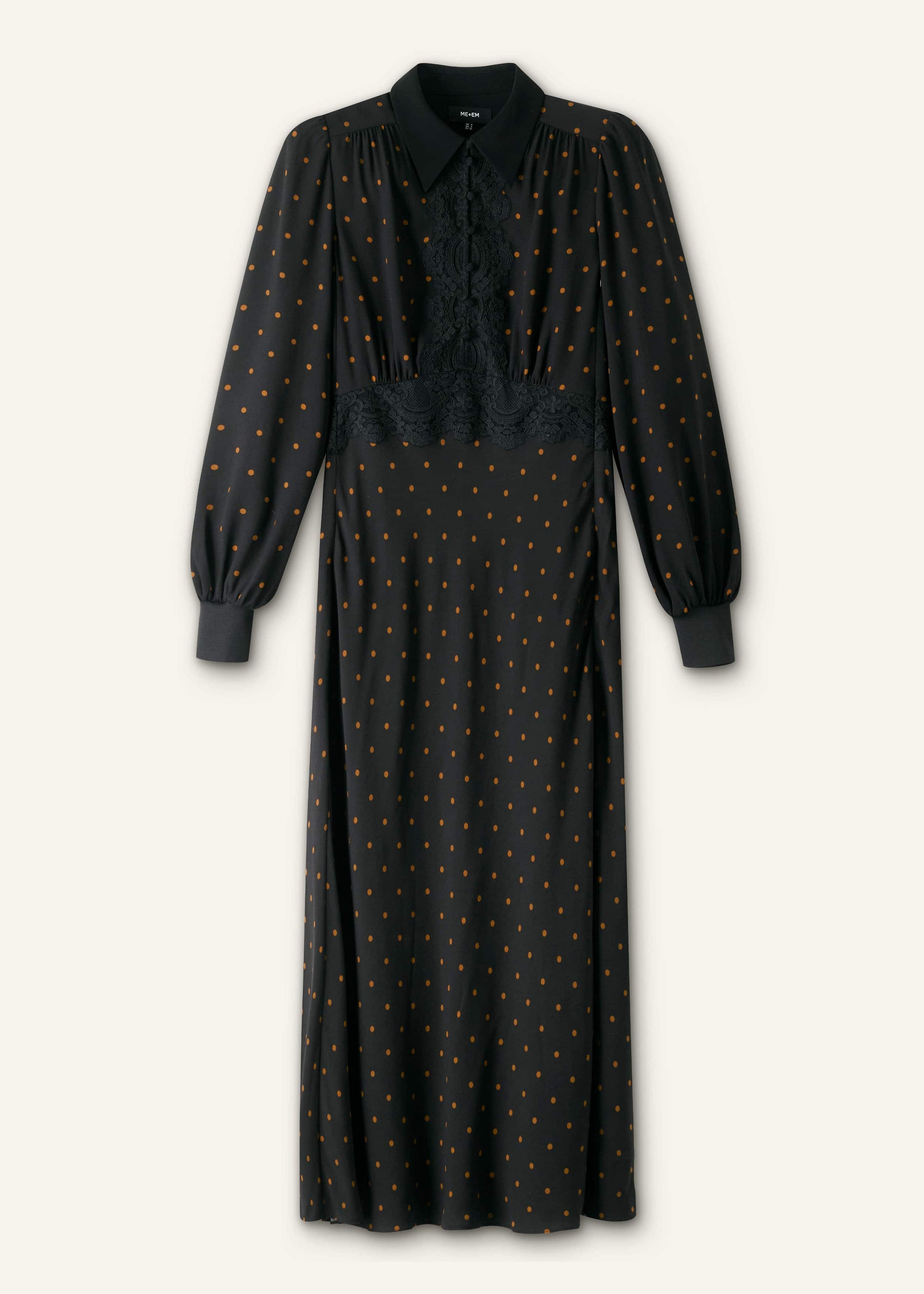 Black Winter Polka Dot Lace Trim Maxi Dress