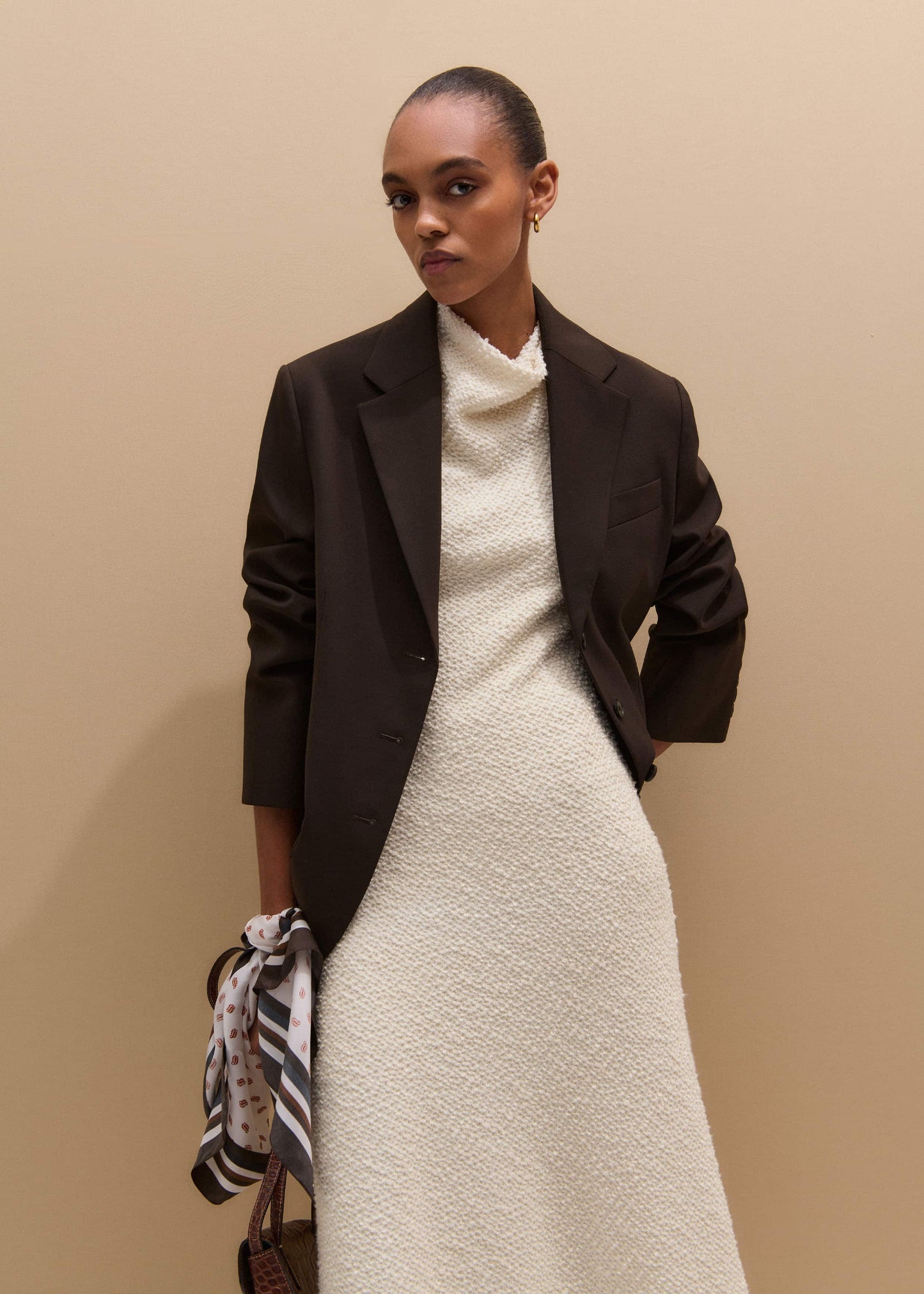 Cream Cowl Neck Fit and Flare Maxi Dress