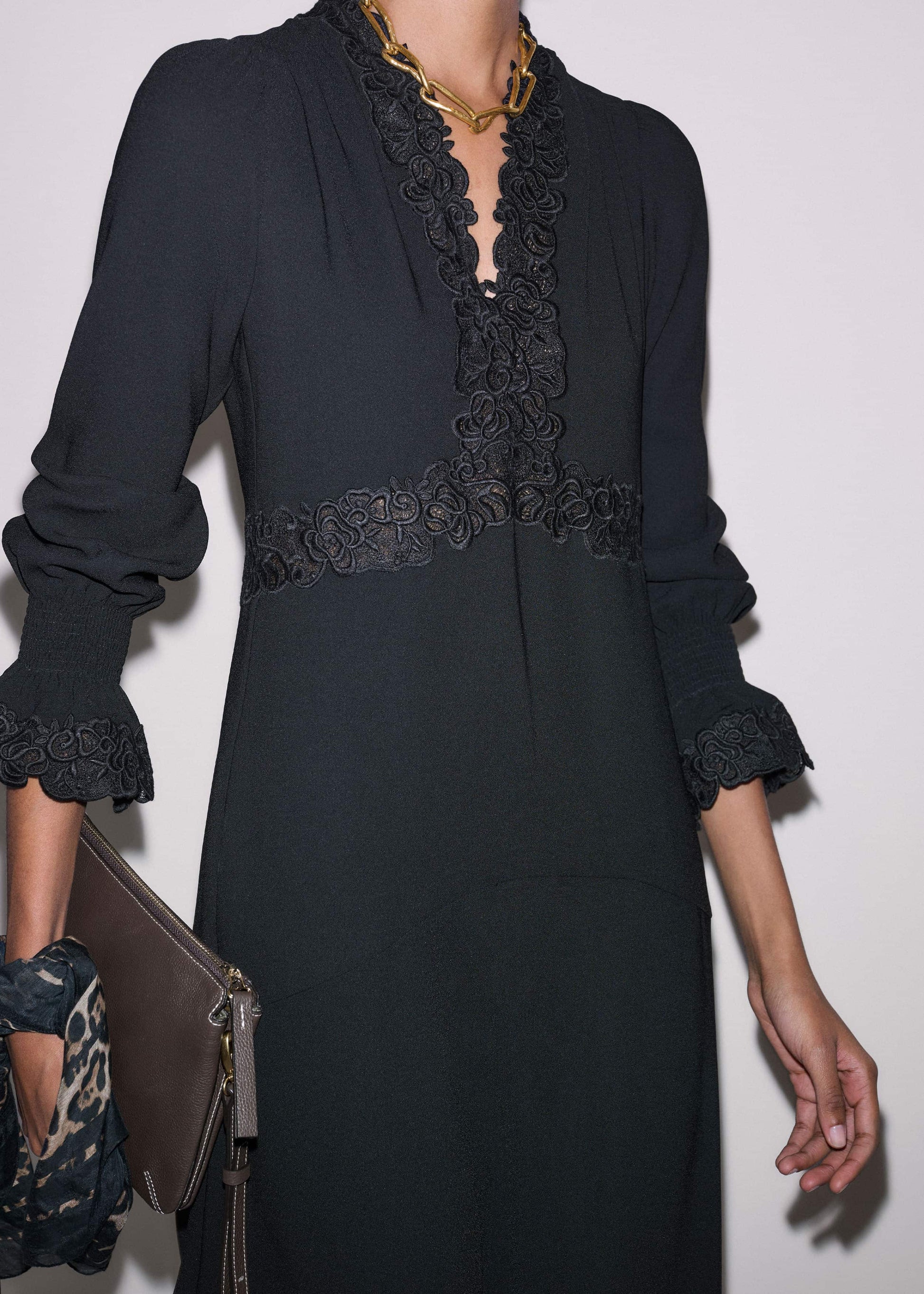 Black Fit + Flare Lace Detail Maxi Dress