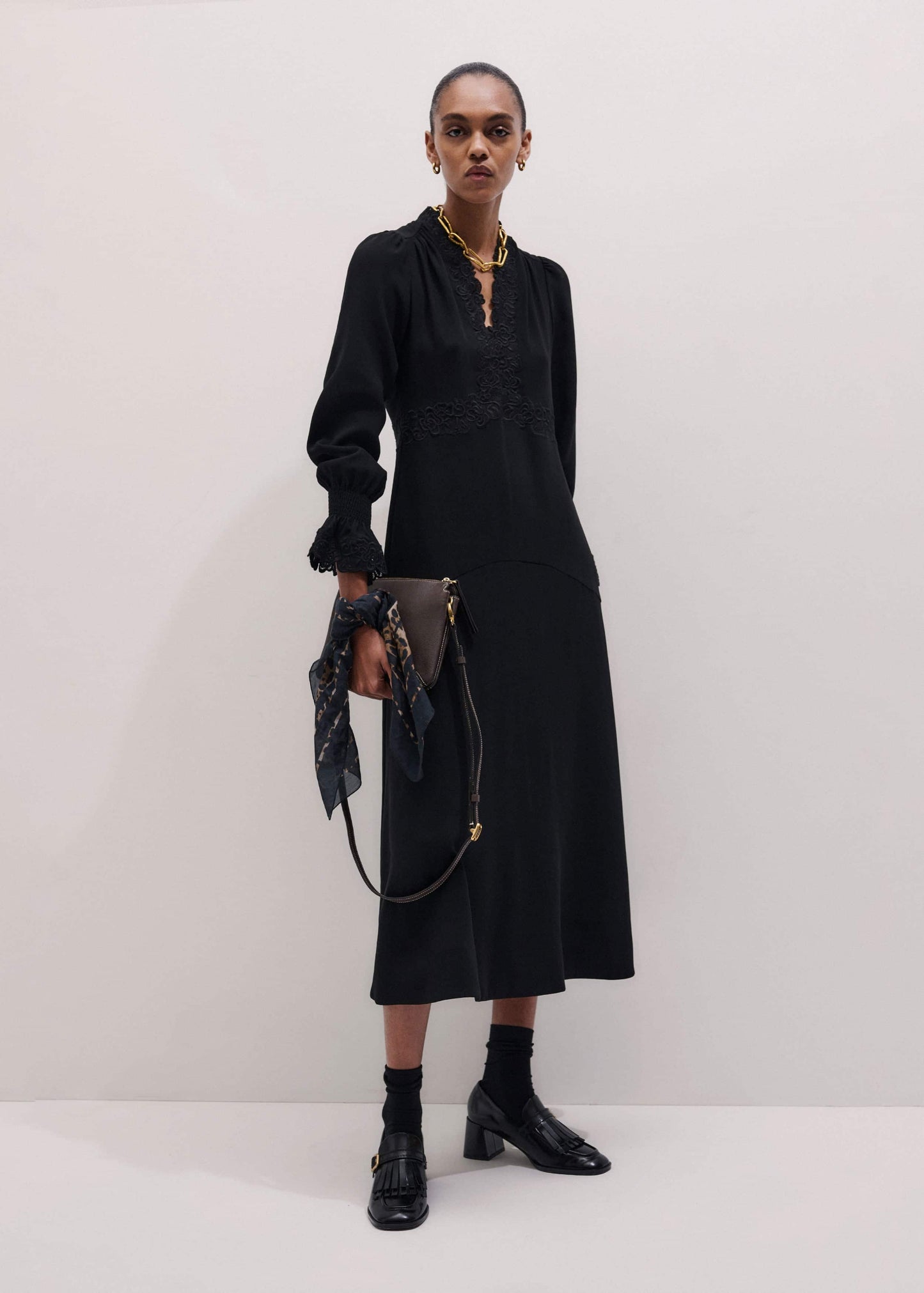Black Fit + Flare Lace Detail Maxi Dress