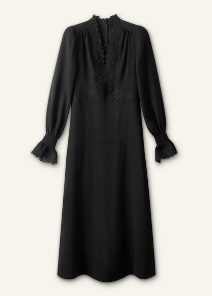 Black Fit + Flare Lace Detail Maxi Dress