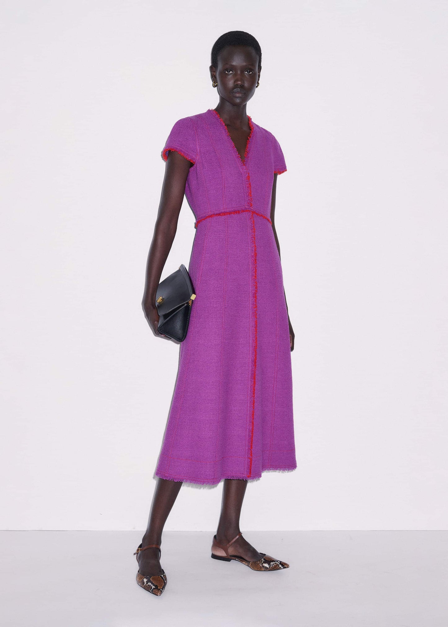 Purple Fringe Detail Fit + Flare Midi Dress