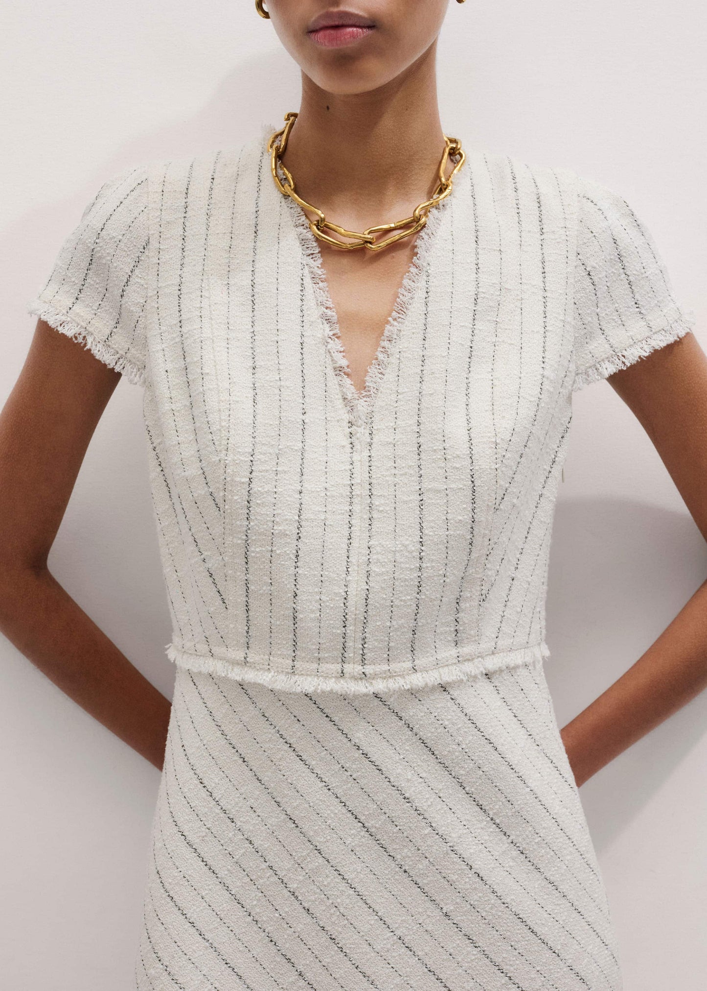 Ivory Striped Fit + Flare Midi Dress