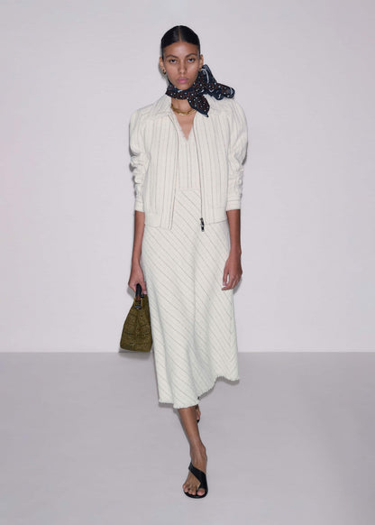 Ivory Striped Fit + Flare Midi Dress