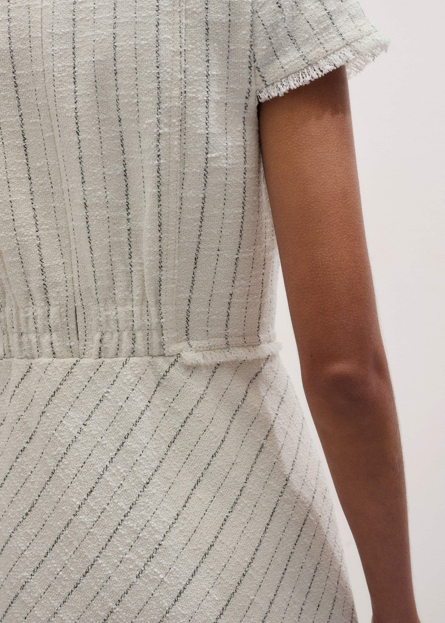 Ivory Striped Fit + Flare Midi Dress