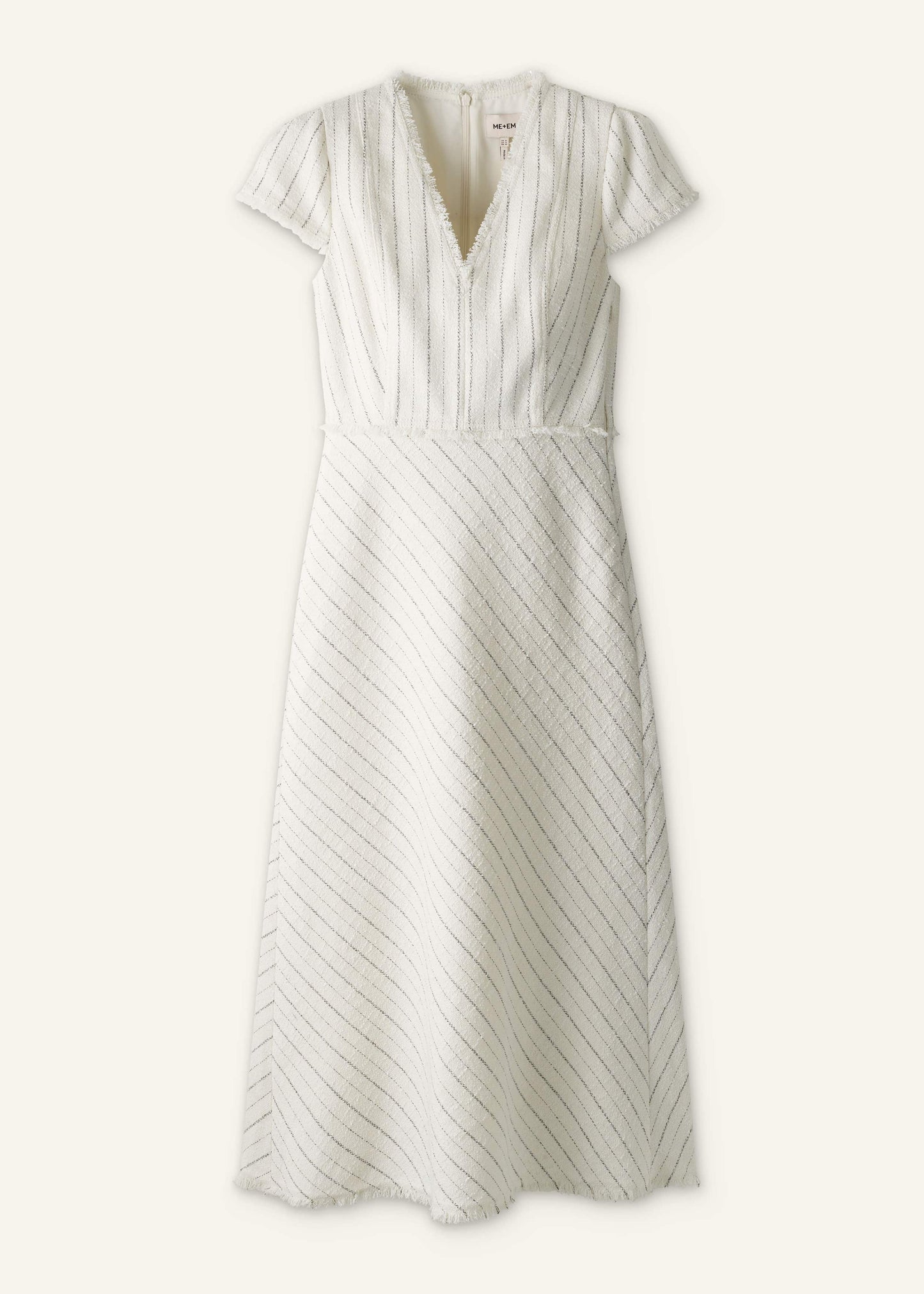Ivory Striped Fit + Flare Midi Dress