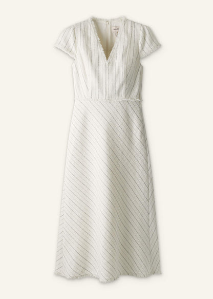 Ivory Striped Fit + Flare Midi Dress