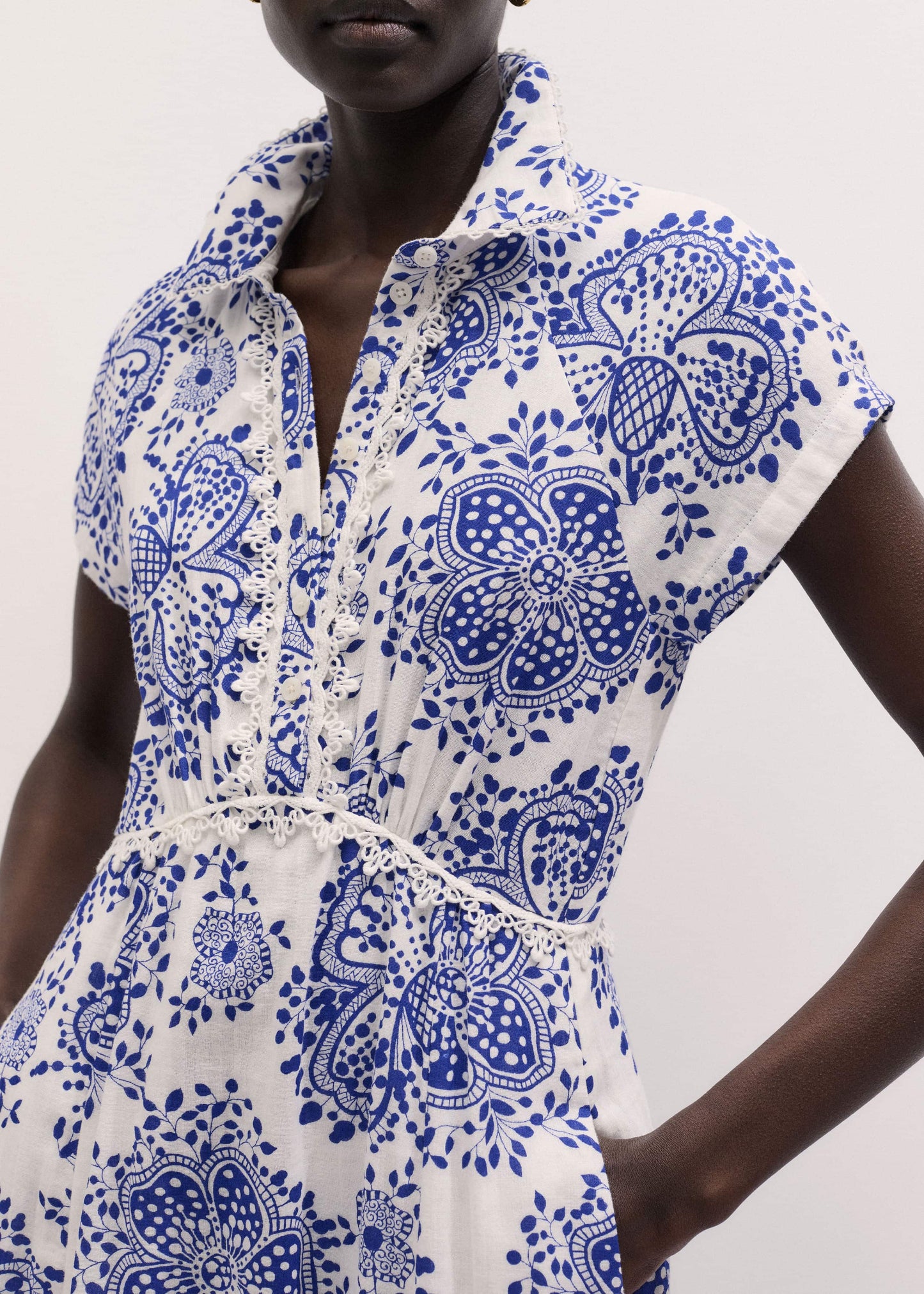 White Cheesecloth Fit + Flare In-Full-Bloom Print Midi Dress