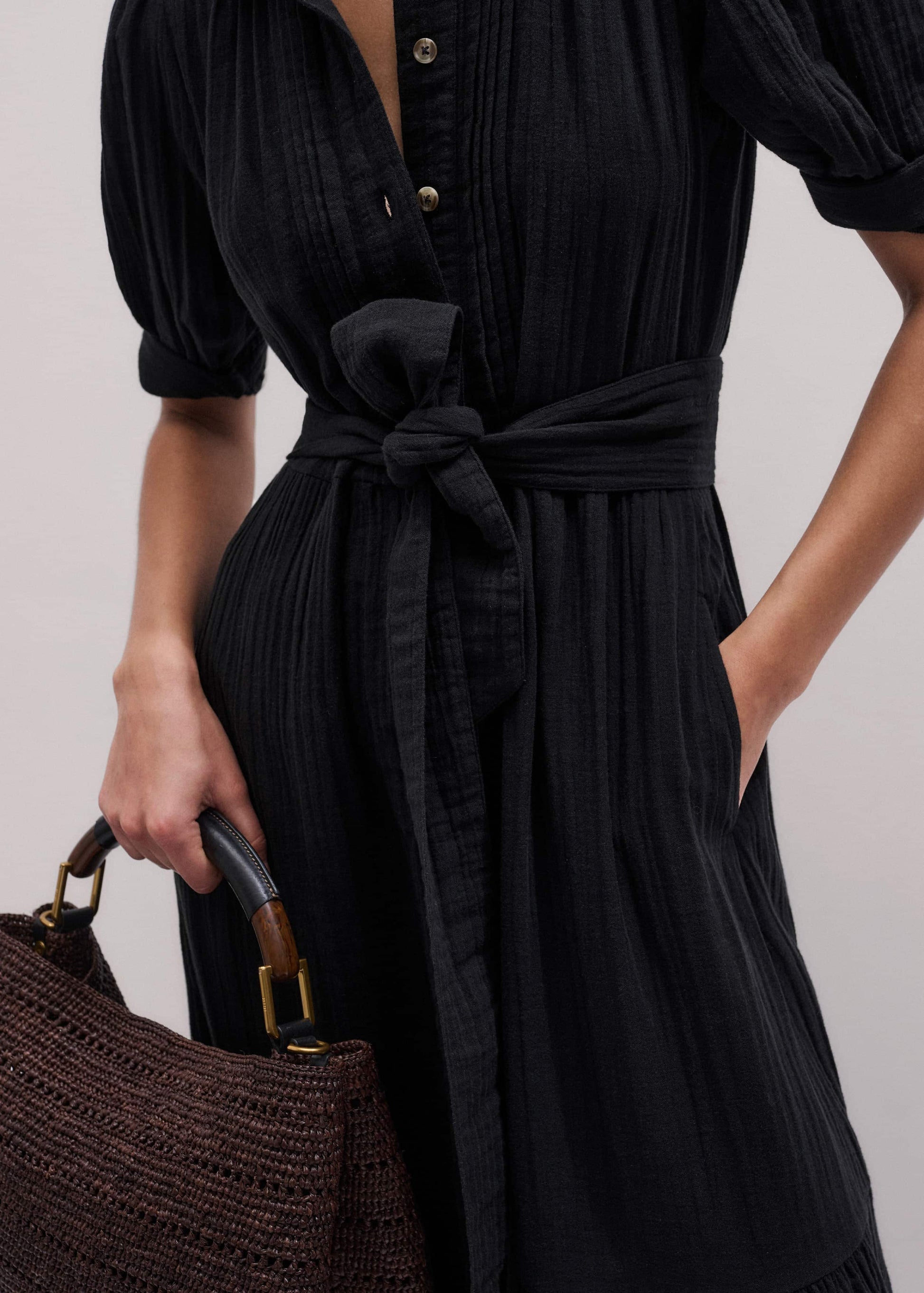 Black Cheesecloth Midi Shirt