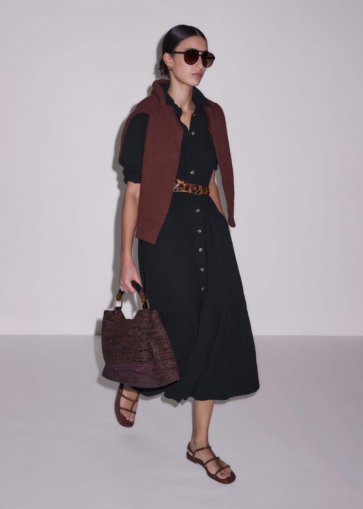 Black Cheesecloth Midi Shirt