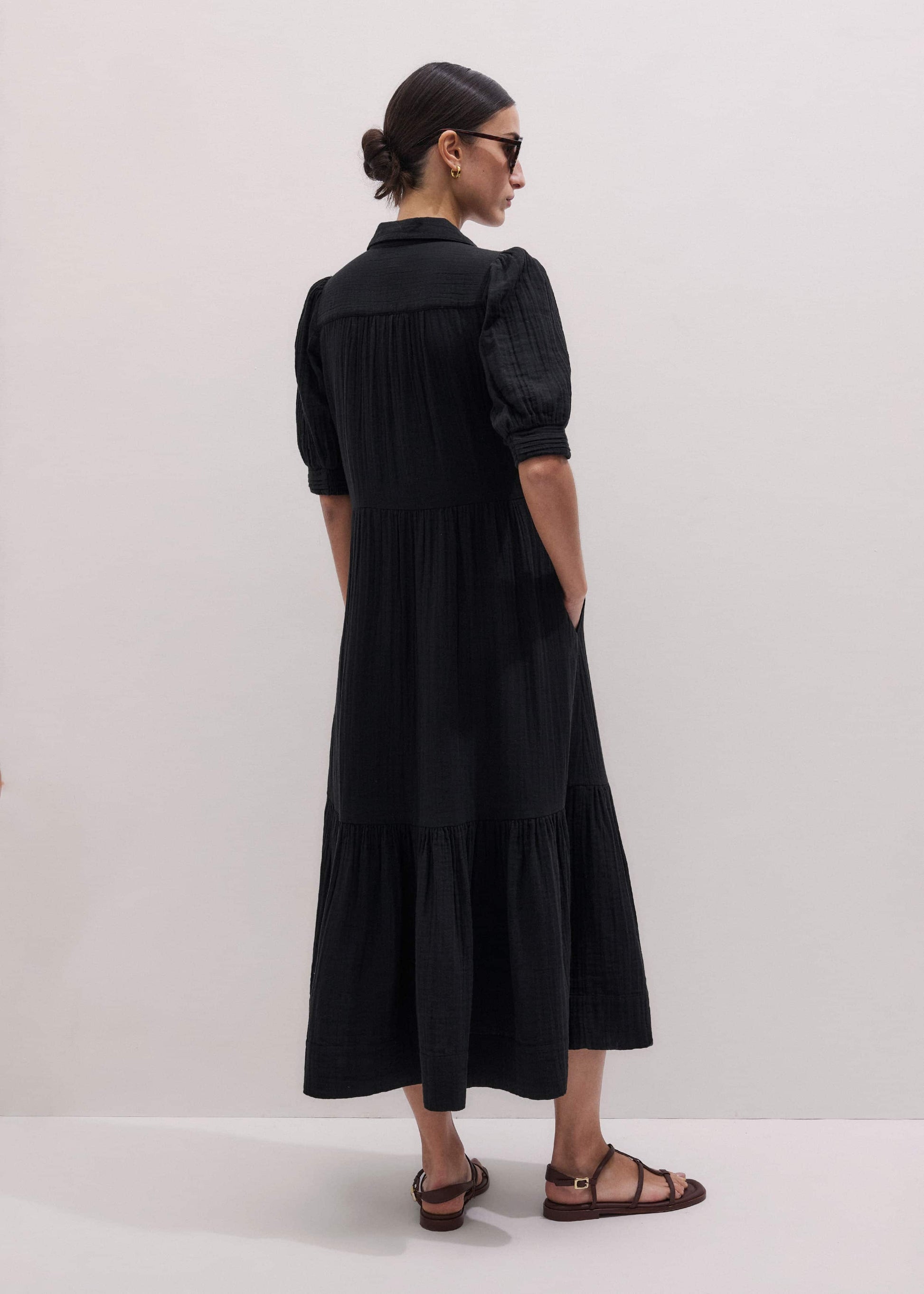 Black Cheesecloth Midi Shirt