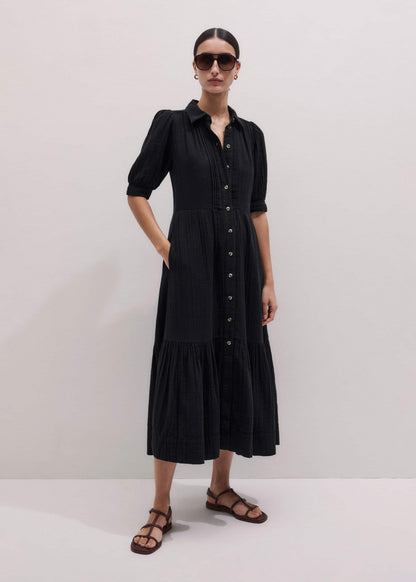 Black Cheesecloth Midi Shirt