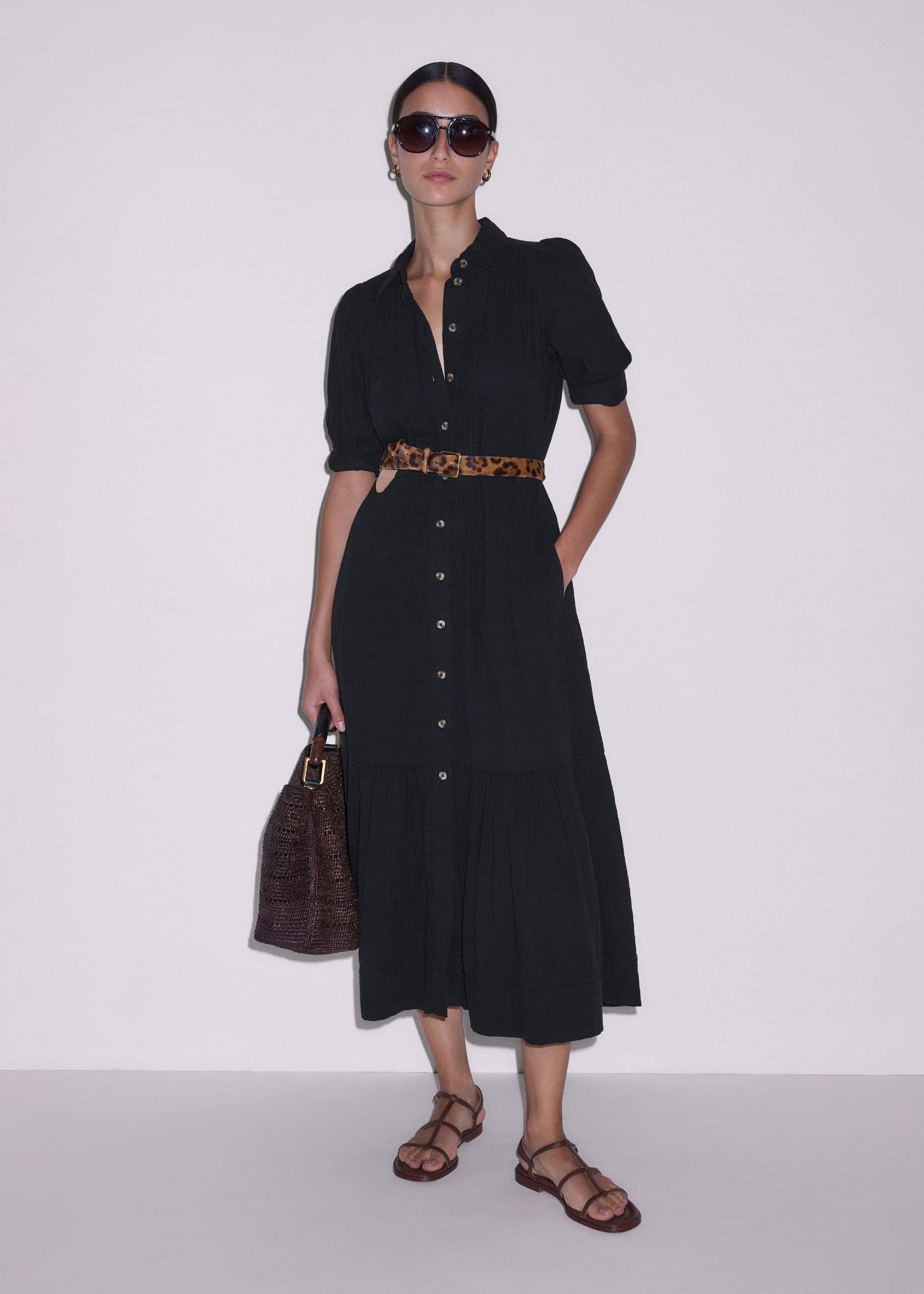 Black Cheesecloth Midi Shirt