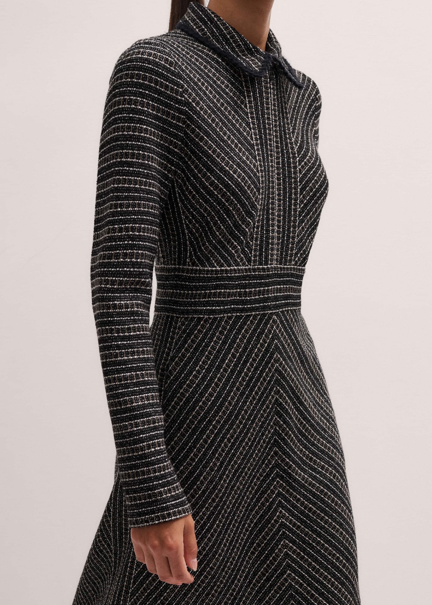 Black Stripe Tweed Midi Dress