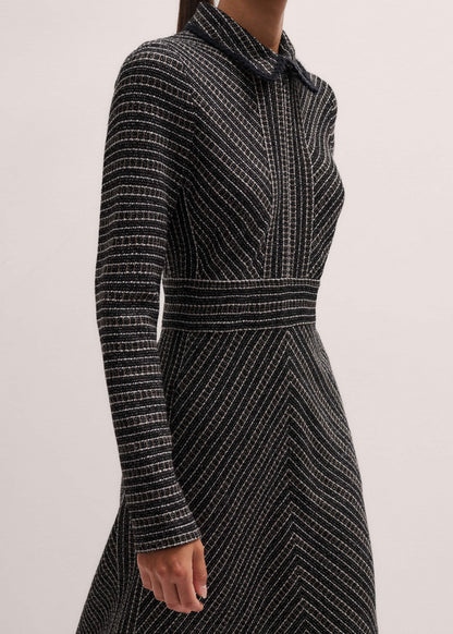 Black Stripe Tweed Midi Dress