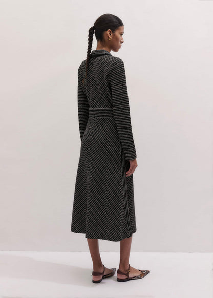Black Stripe Tweed Midi Dress