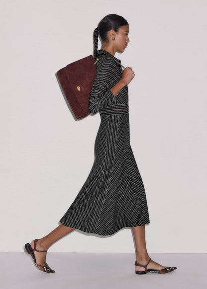 Black Stripe Tweed Midi Dress
