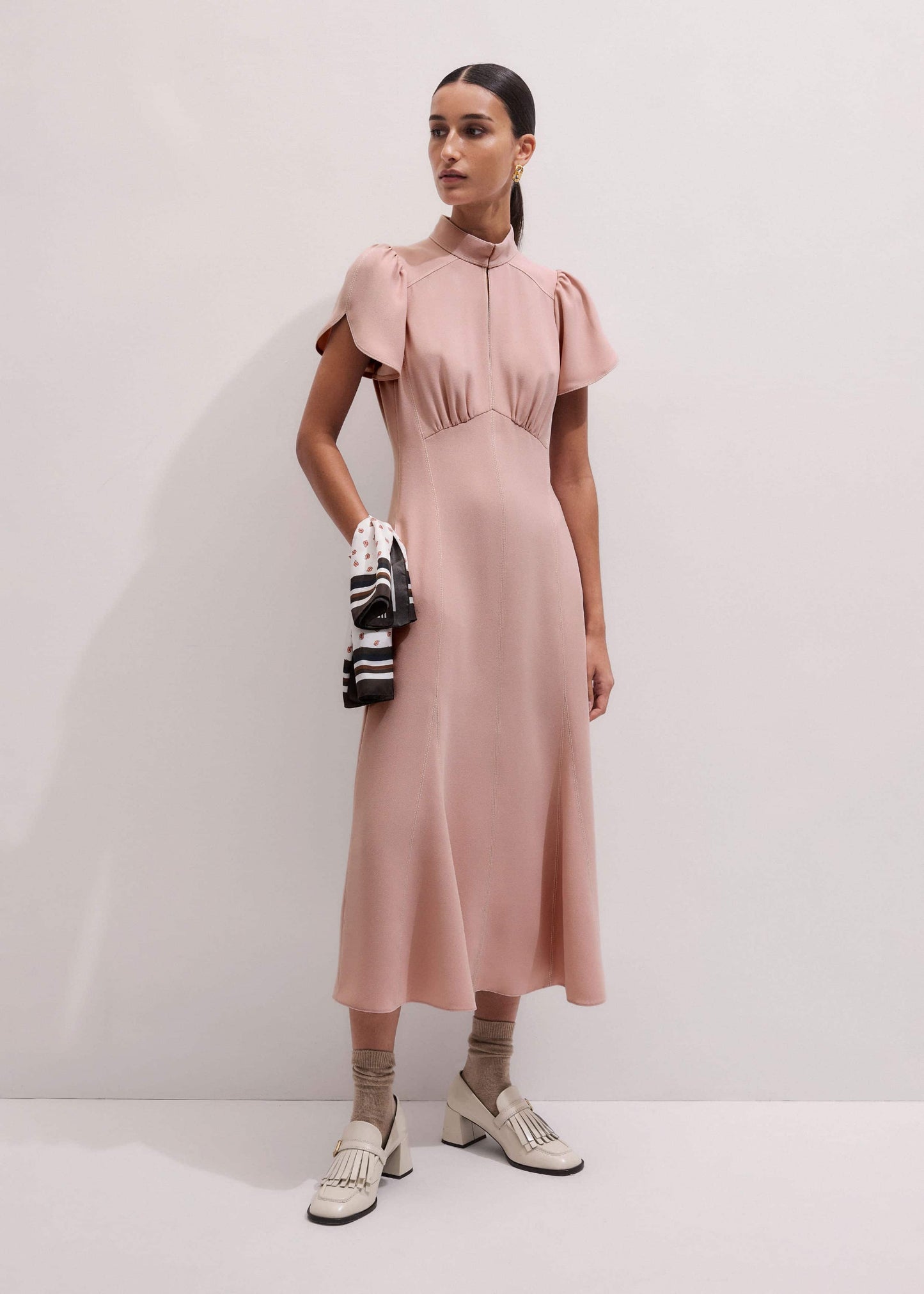 Smoke Pink Contrast Stitch Midi Dress