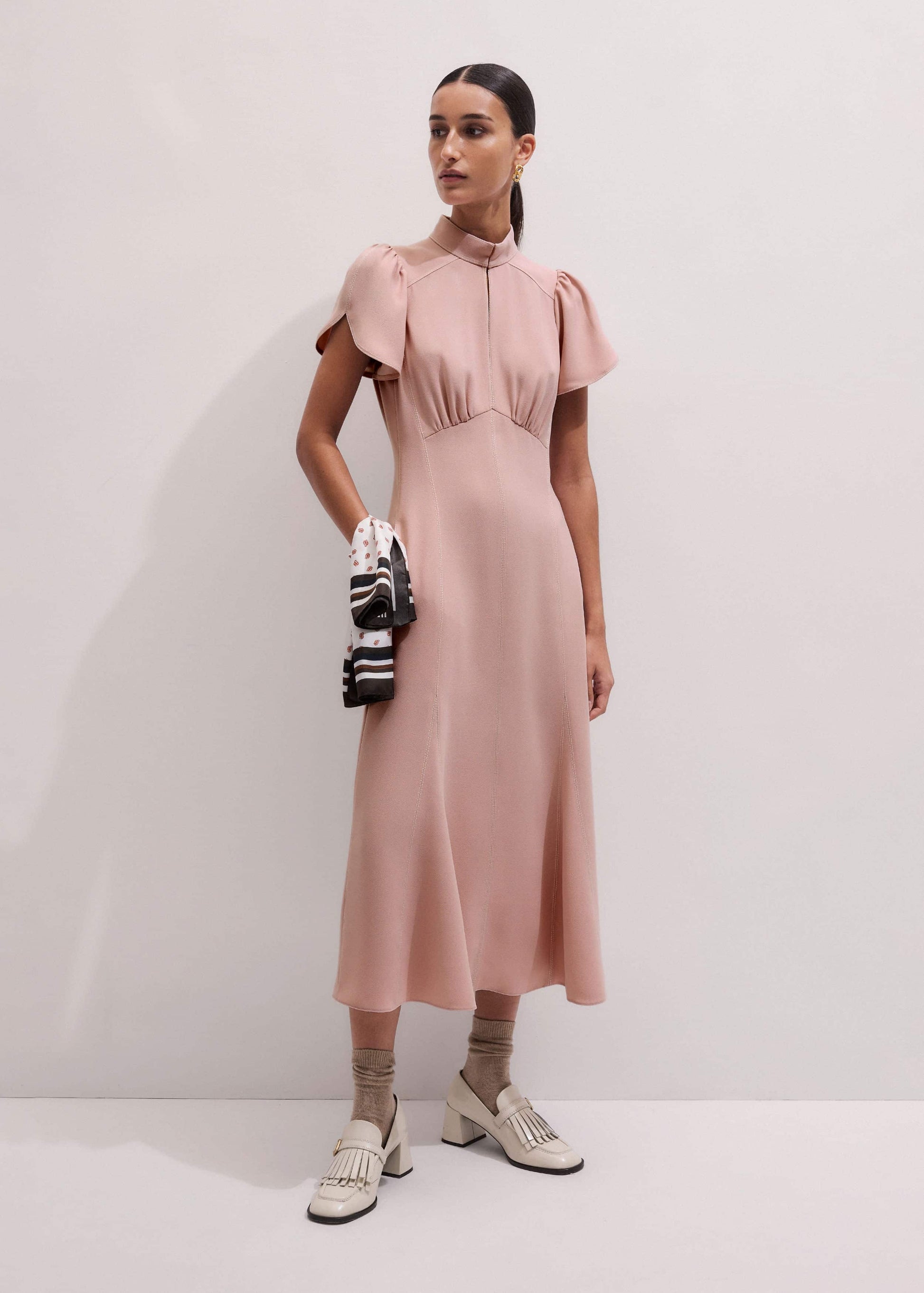 Smoke Pink Contrast Stitch Midi Dress