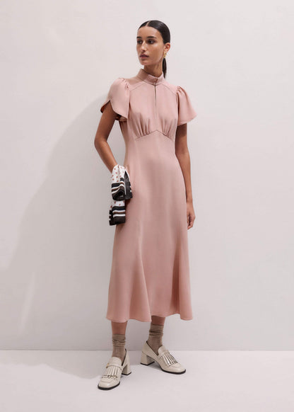 Smoke Pink Contrast Stitch Midi Dress