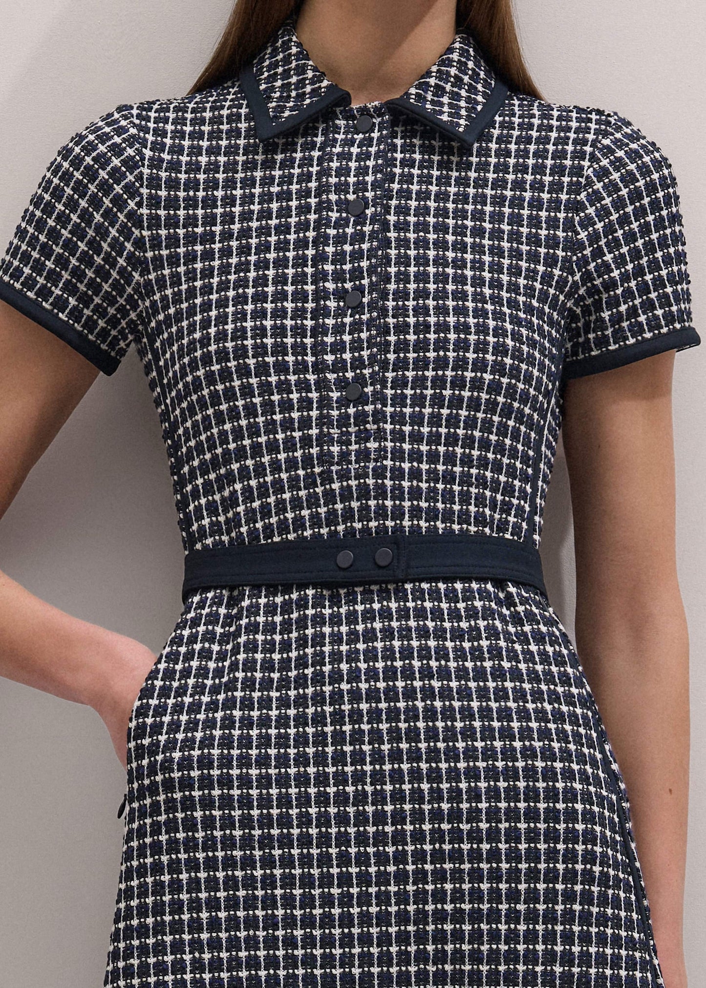 Navy Textured Midi Dress + Belt