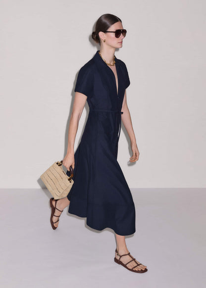Navy Fit + Flare Shirt Midi Dress