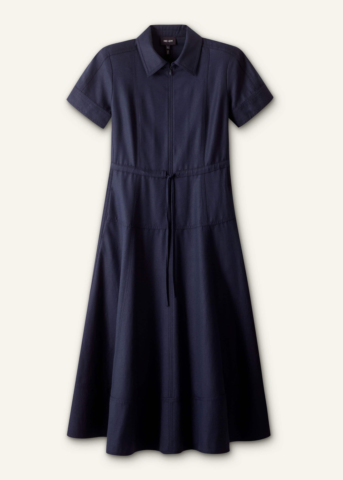 Navy Fit + Flare Shirt Midi Dress
