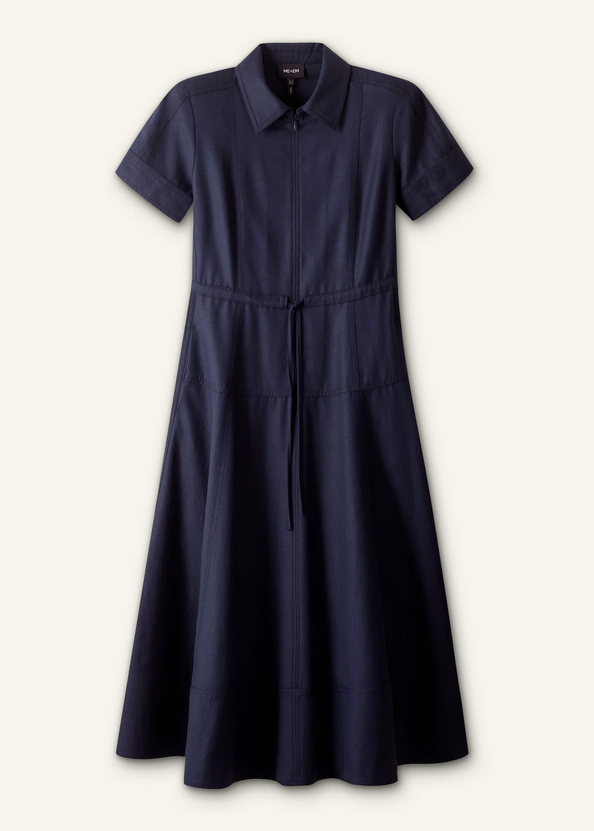 Navy Fit + Flare Shirt Midi Dress