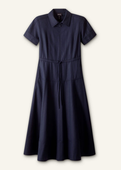 Navy Fit + Flare Shirt Midi Dress