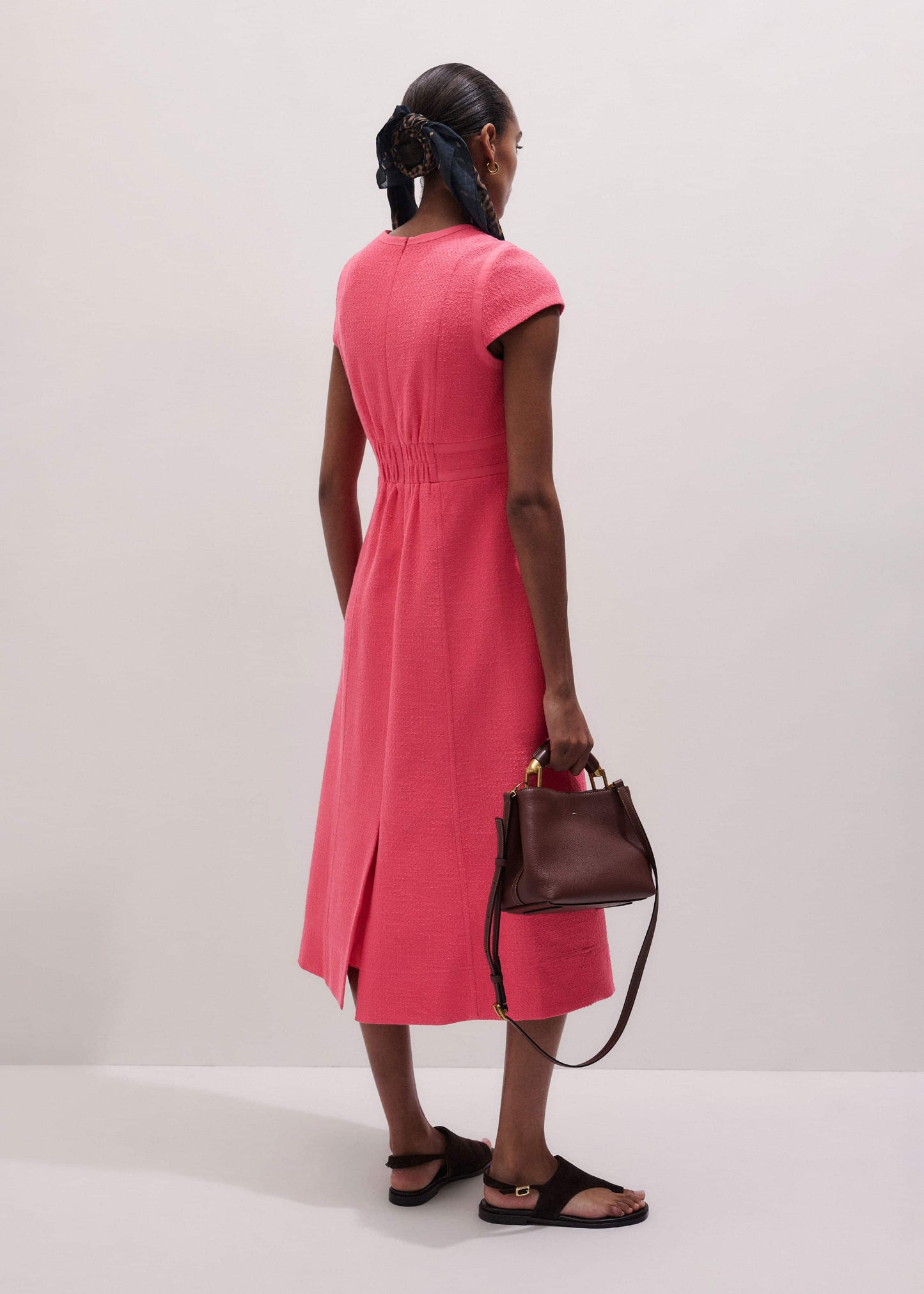 Pink Contrast Binding Fit And Flare Midi Dress
