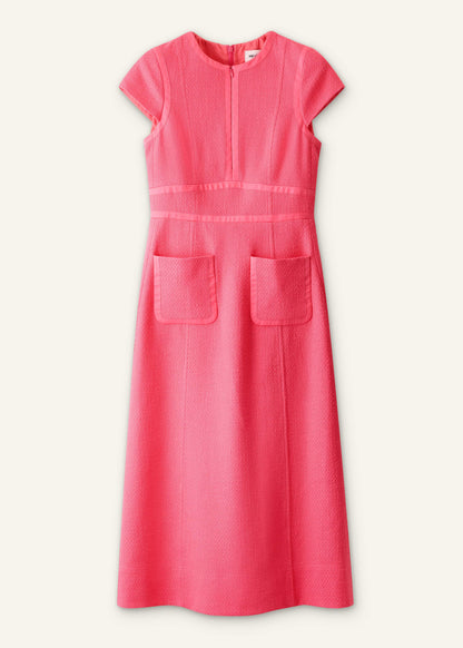 Pink Contrast Binding Fit And Flare Midi Dress