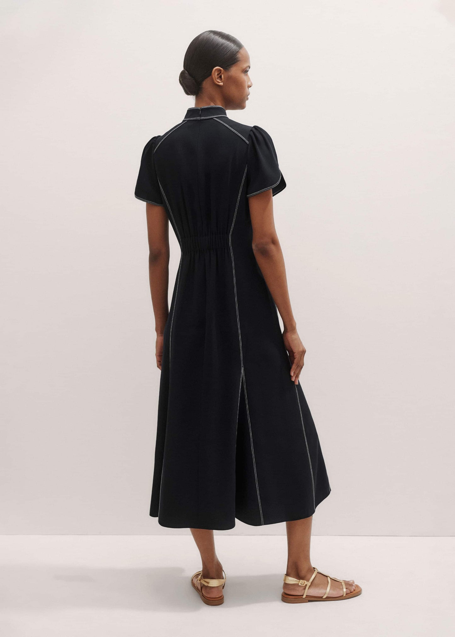 Black Contrast Stitch Midi Dress