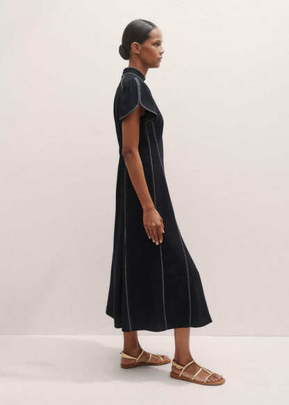 Black Contrast Stitch Midi Dress