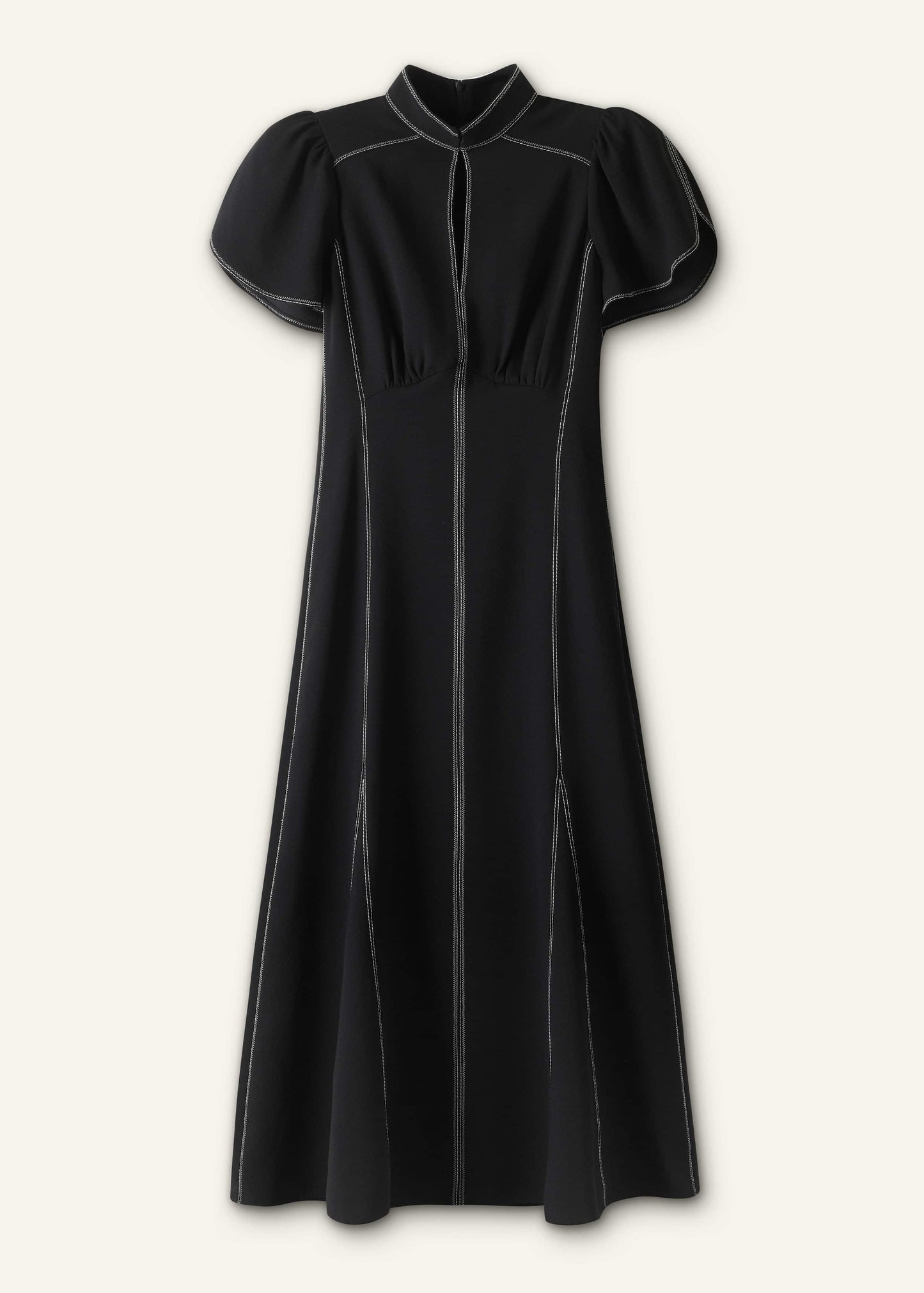 Black Contrast Stitch Midi Dress
