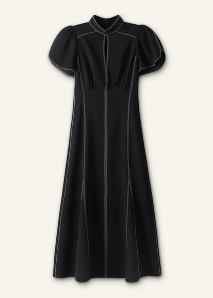 Black Contrast Stitch Midi Dress