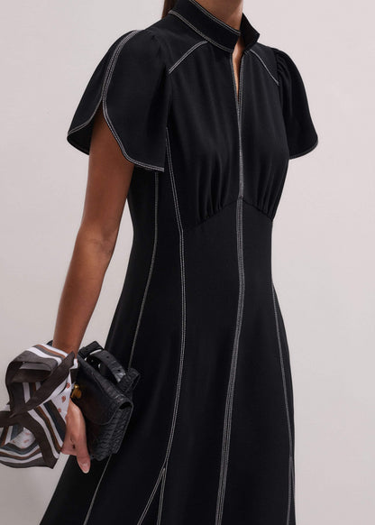 Black Contrast Stitch Midi Dress