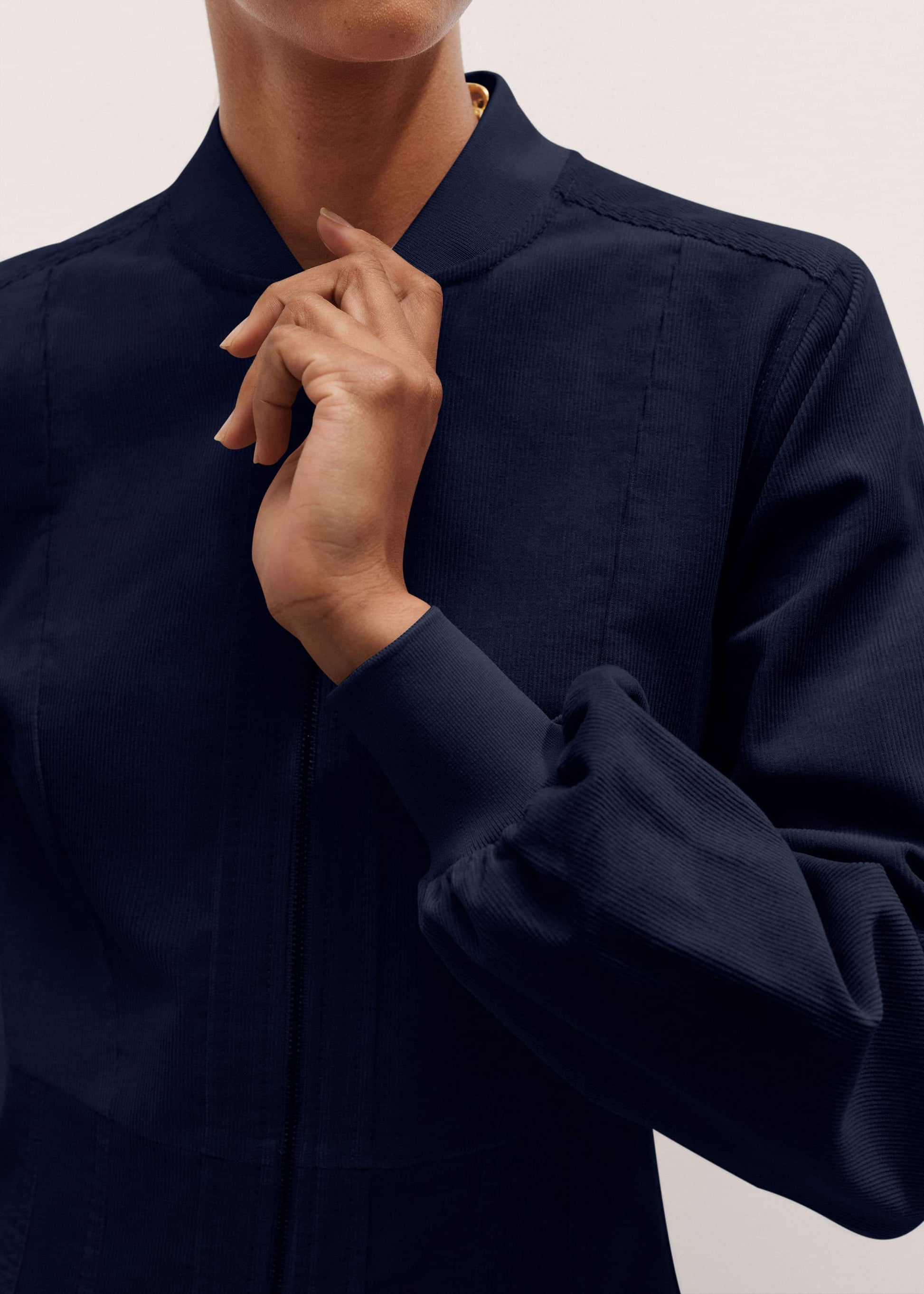 Navy Cotton Cord Pleated Midi Dress