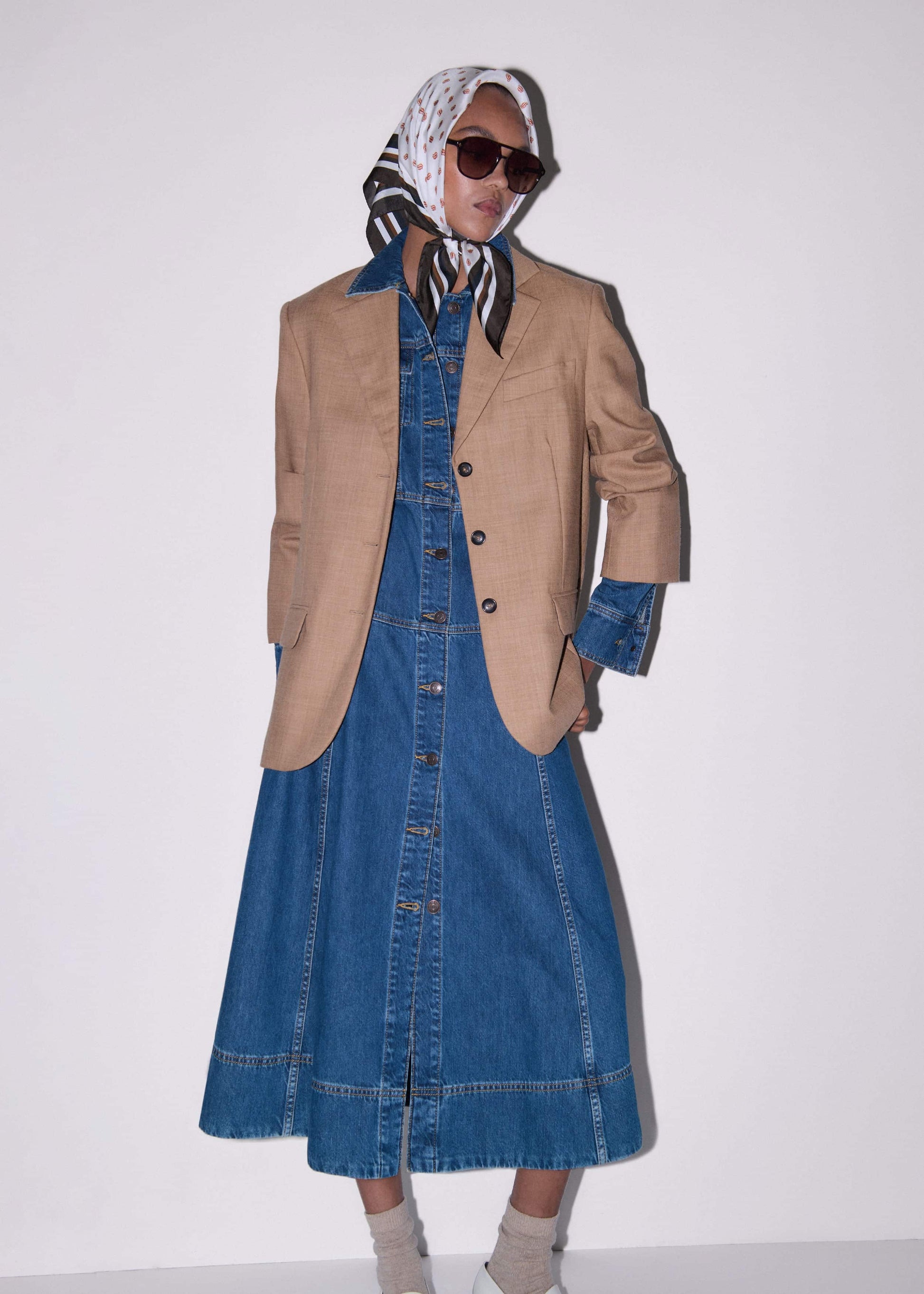 Blue Panelled Fit + Flare Midi Dress