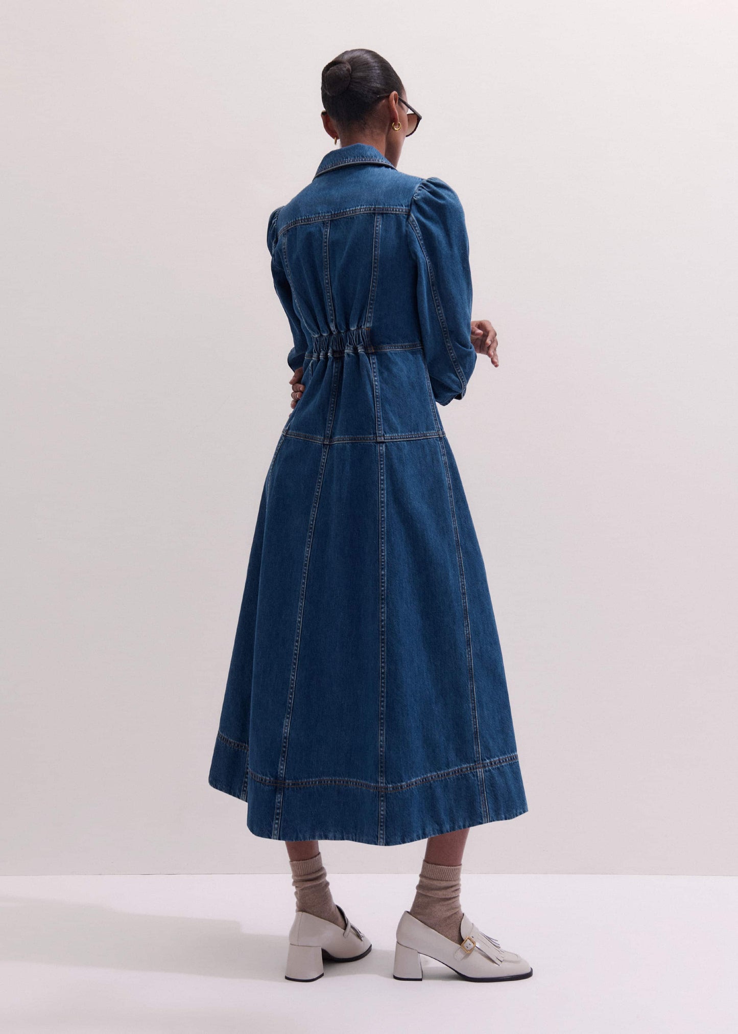 Blue Panelled Fit + Flare Midi Dress