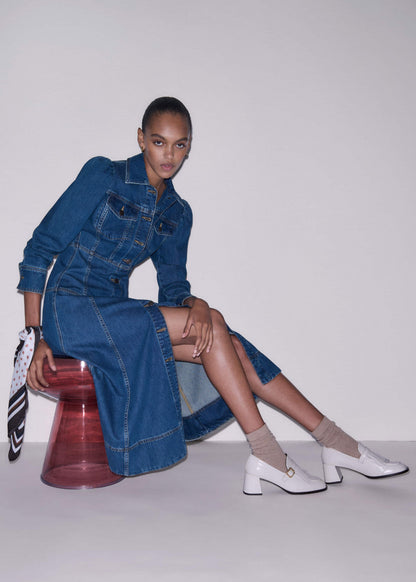 Blue Panelled Fit + Flare Midi Dress